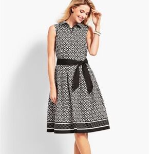 Talbots Black and White Geometric Midi Dress Size 2 NWT Fit and Flare
